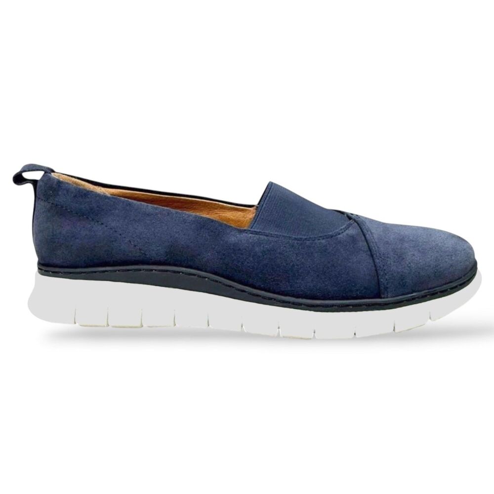 Vionic Fresh Linden Navy Blue Suede Leather Slip On Comfort Shoes Size 7W (Wide)